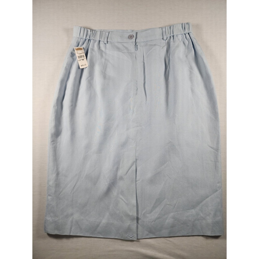 Talbots Pencil Skirt Women 14 Light Blue Linen Blend Elastic Waist Vintage Nurse
